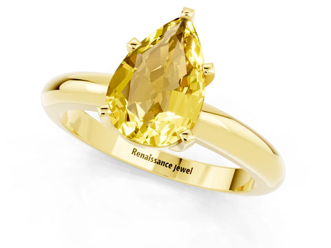 Yellow gold Pear Cut Yellow Sapphire Solitaire Engagement Ring with Round Band and Four-Prong Setting_25