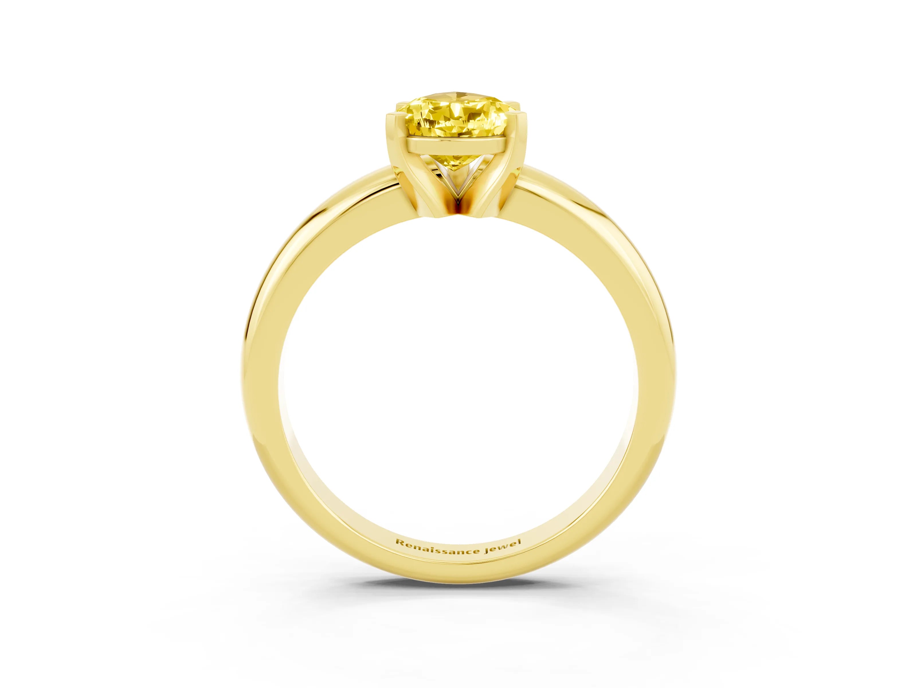 Yellow gold Pear Cut Yellow Sapphire Solitaire Engagement Ring with Round Band and Four-Prong Setting_27