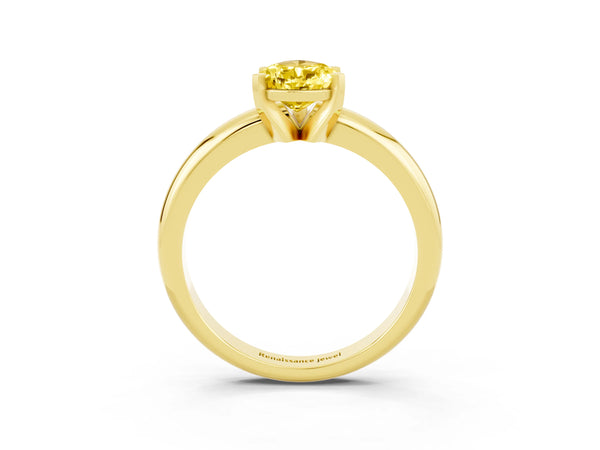 Yellow gold Pear Cut Yellow Sapphire Solitaire Engagement Ring with Round Band and Four-Prong Setting
