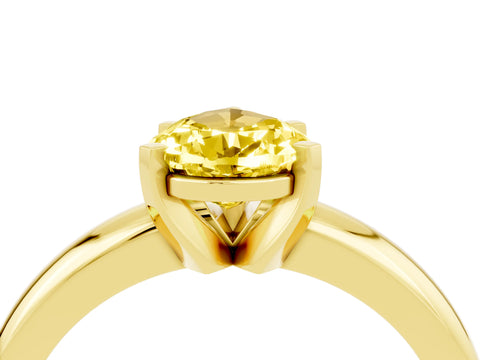 Yellow gold Pear Cut Yellow Sapphire Solitaire Engagement Ring with Round Band and Four-Prong Setting_28