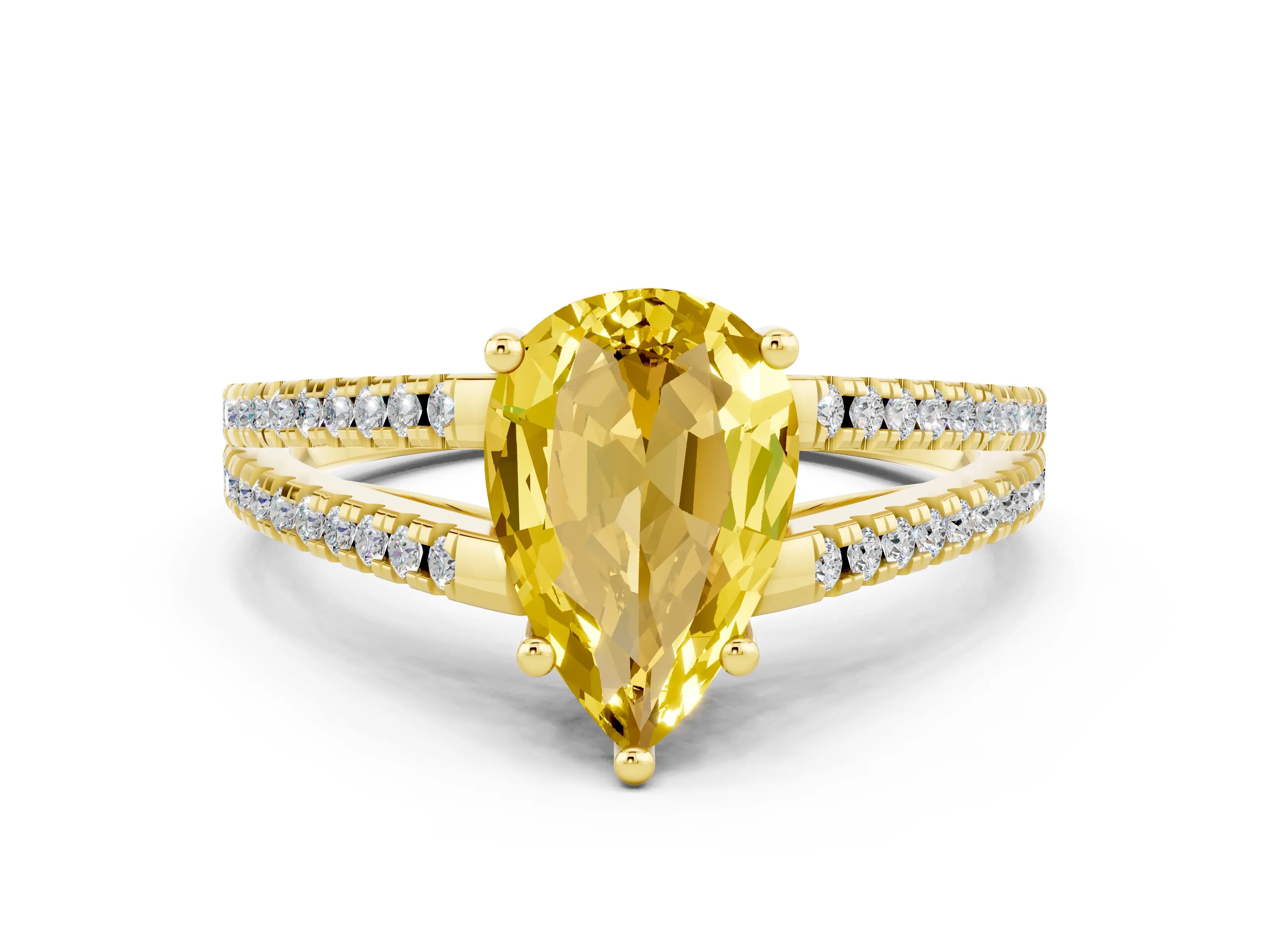 Yellow gold Pear Cut Yellow Sapphire Solitaire Engagement Ring with Split Shank Pavé Band_12