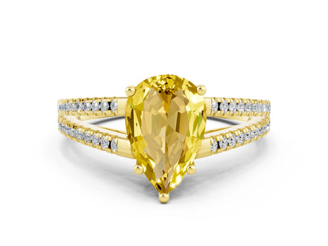 Yellow gold Pear Cut Yellow Sapphire Solitaire Engagement Ring with Split Shank Pavé Band_12