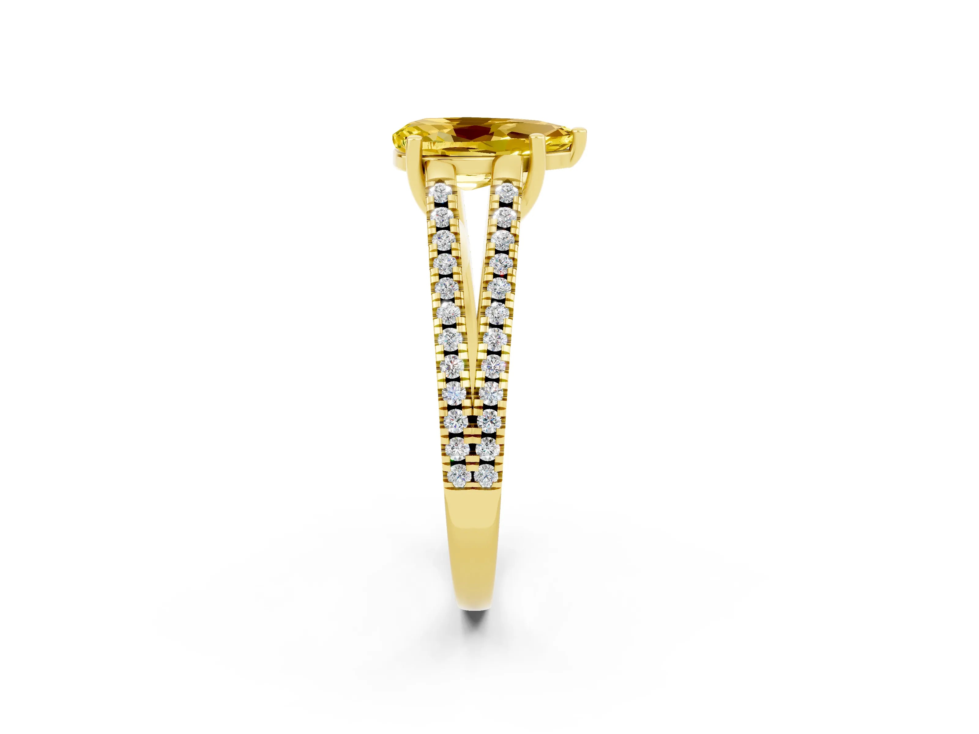 Yellow gold Pear Cut Yellow Sapphire Solitaire Engagement Ring with Split Shank Pavé Band_14