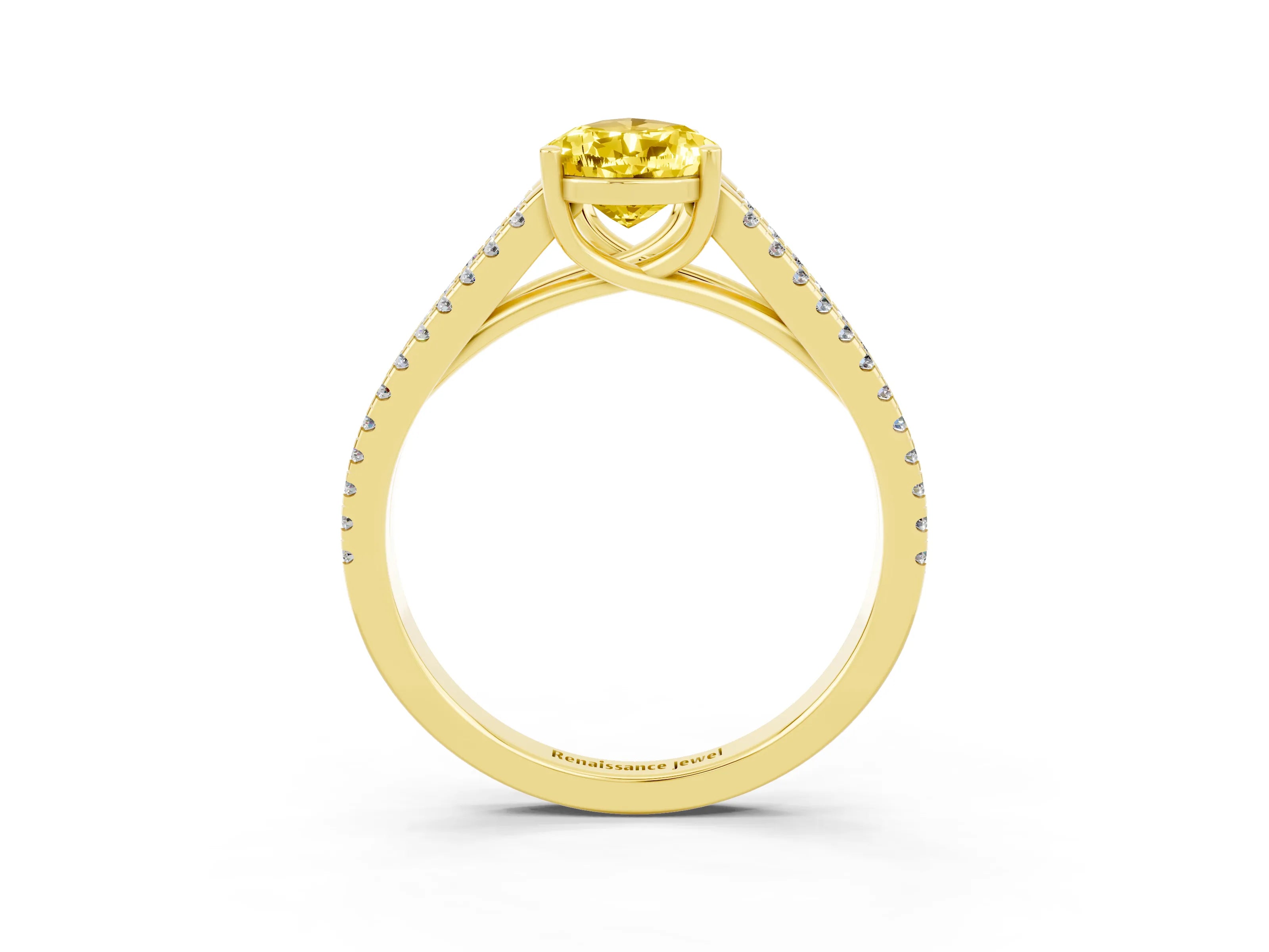 Yellow gold Pear Cut Yellow Sapphire Solitaire Engagement Ring with Split Shank Pavé Band_15