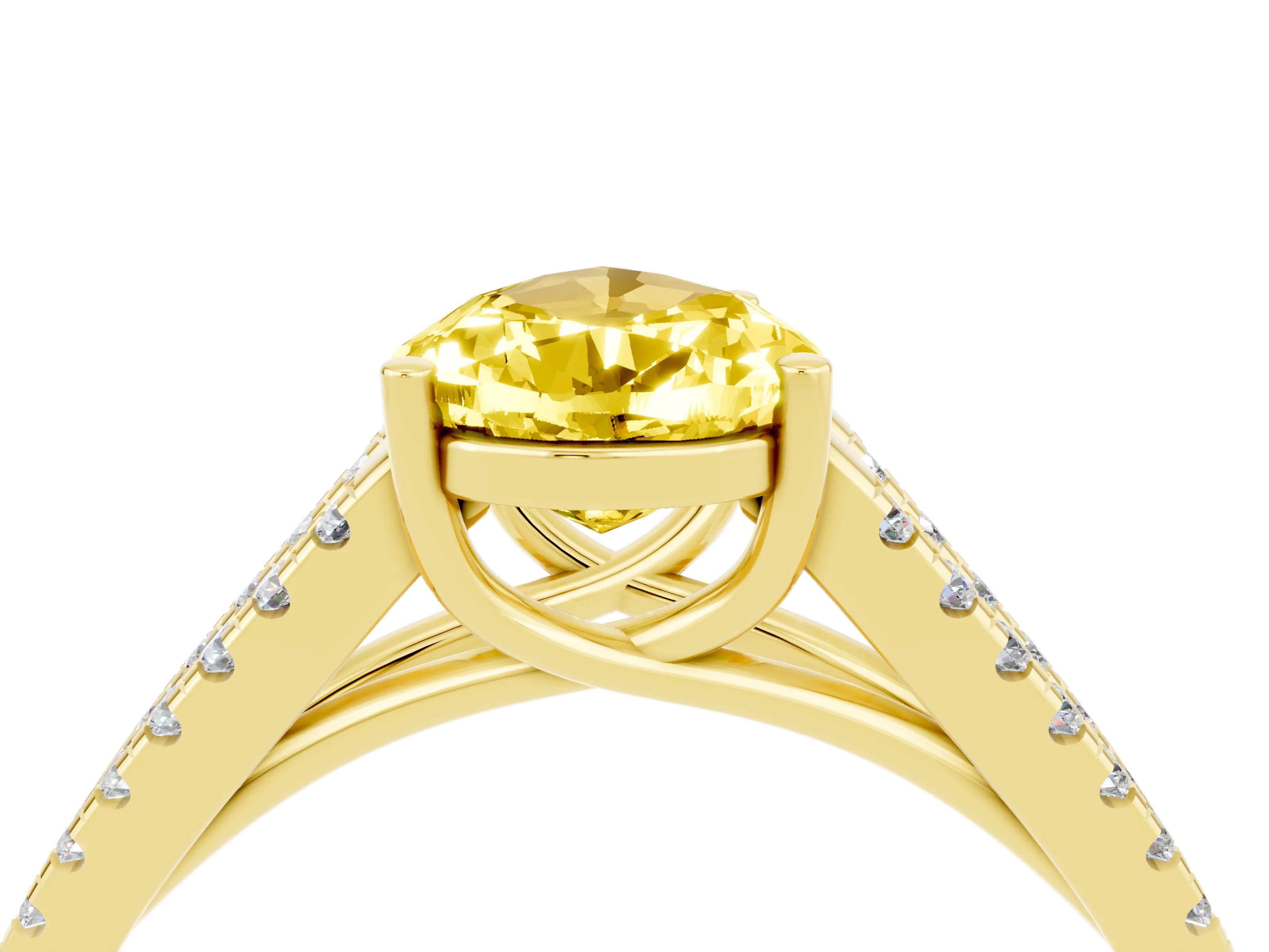Yellow gold Pear Cut Yellow Sapphire Solitaire Engagement Ring with Split Shank Pavé Band_16