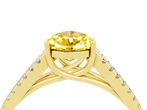 Yellow gold Pear Cut Yellow Sapphire Solitaire Engagement Ring with Split Shank Pavé Band_16