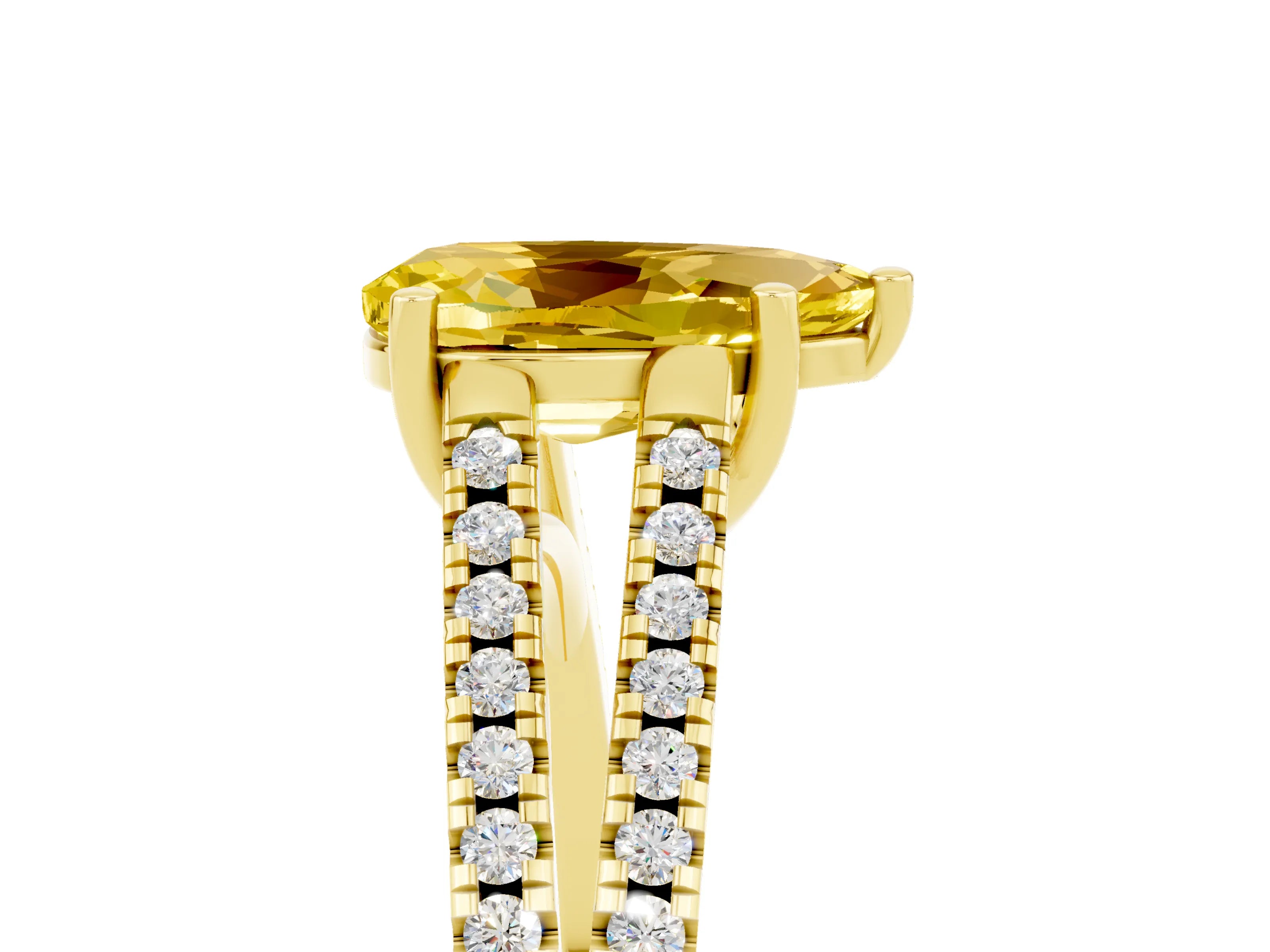 Yellow gold Pear Cut Yellow Sapphire Solitaire Engagement Ring with Split Shank Pavé Band_17