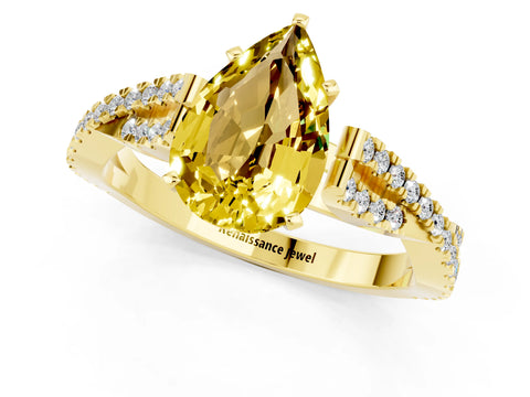 Yellow gold Pear Cut Yellow Sapphire Solitaire Engagement Ring with Twisted Pavé Band and Four-Prong Setting_13