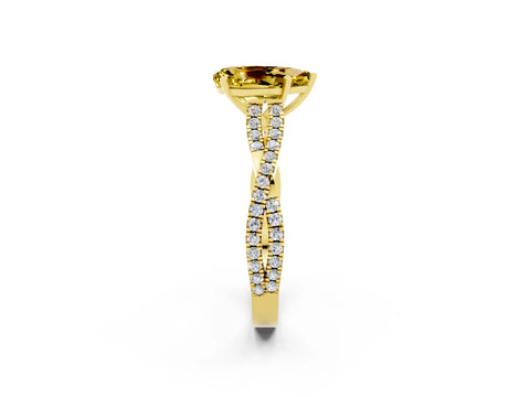 Yellow gold Pear Cut Yellow Sapphire Solitaire Engagement Ring with Twisted Pavé Band and Four-Prong Setting_14