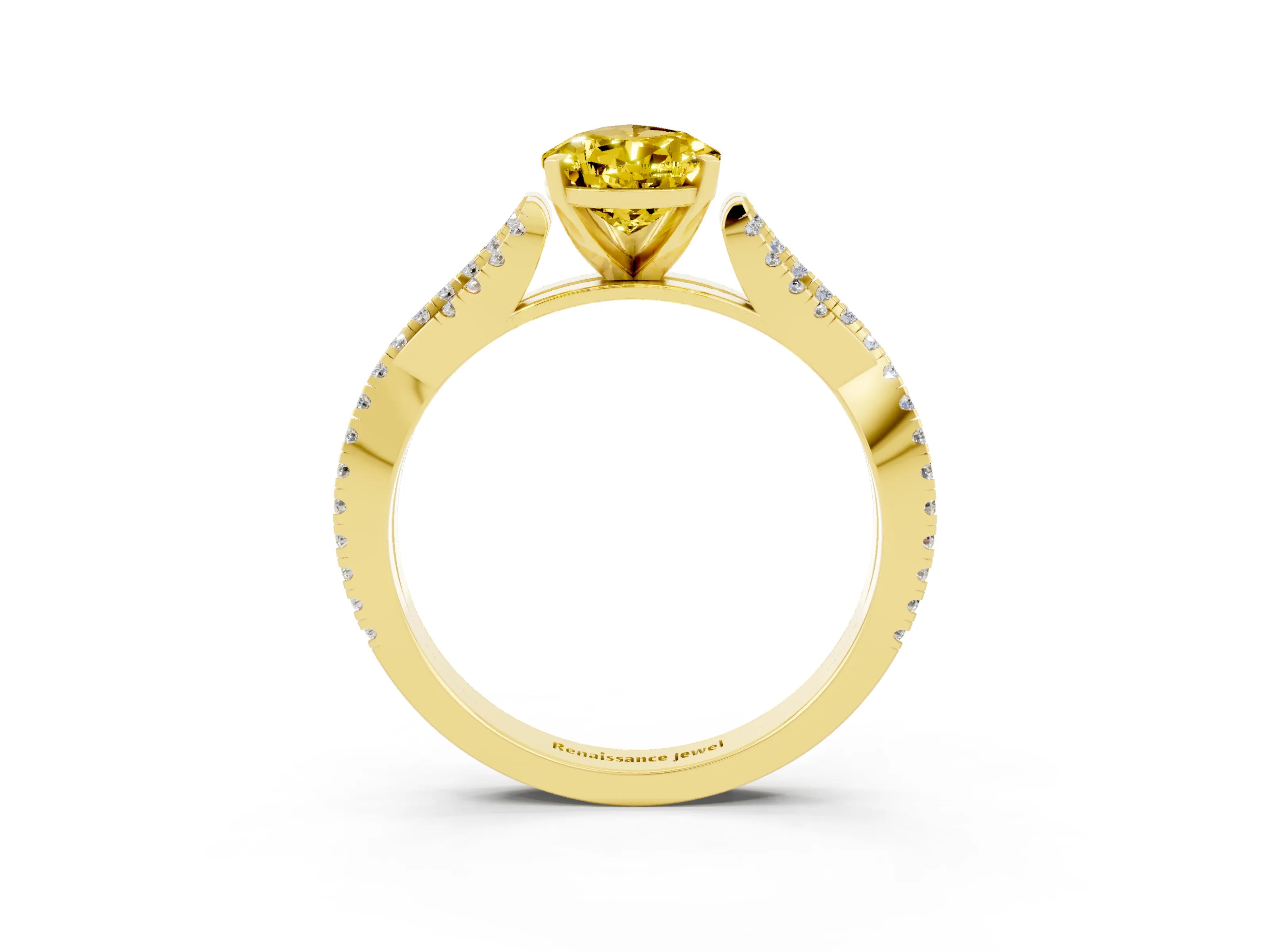 Yellow gold Pear Cut Yellow Sapphire Solitaire Engagement Ring with Twisted Pavé Band and Four-Prong Setting_15