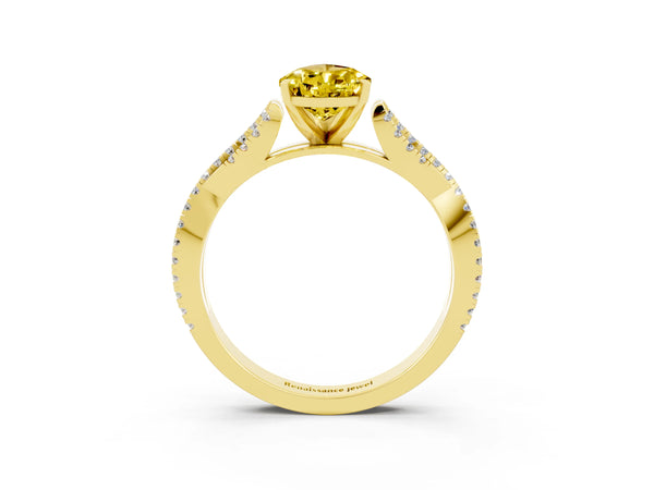 Yellow gold Pear Cut Yellow Sapphire Solitaire Engagement Ring with Twisted Pavé Band and Four-Prong Setting