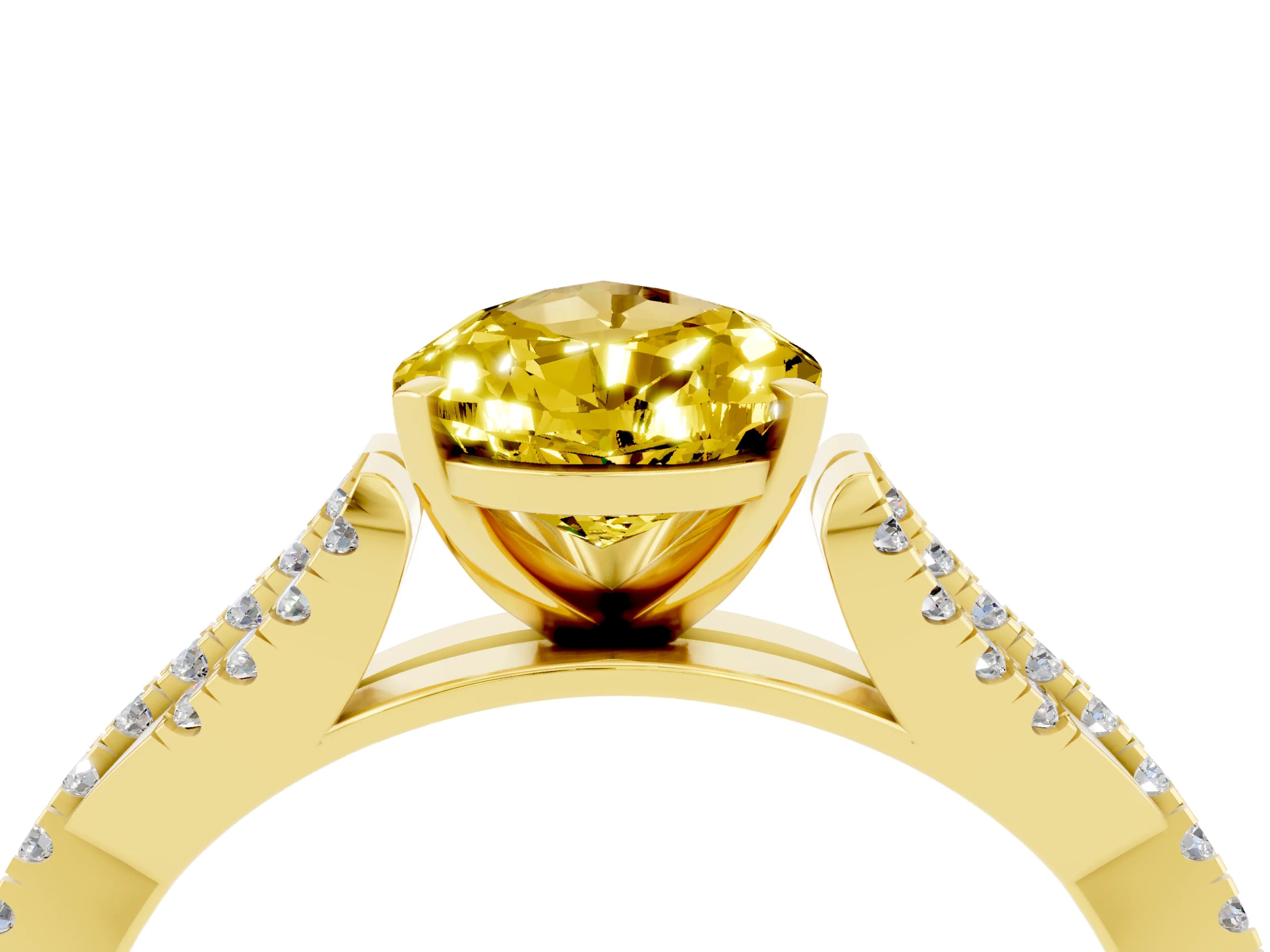 Yellow gold Pear Cut Yellow Sapphire Solitaire Engagement Ring with Twisted Pavé Band and Four-Prong Setting_16