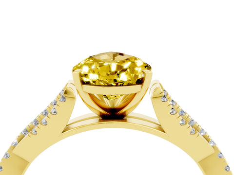 Yellow gold Pear Cut Yellow Sapphire Solitaire Engagement Ring with Twisted Pavé Band and Four-Prong Setting_16