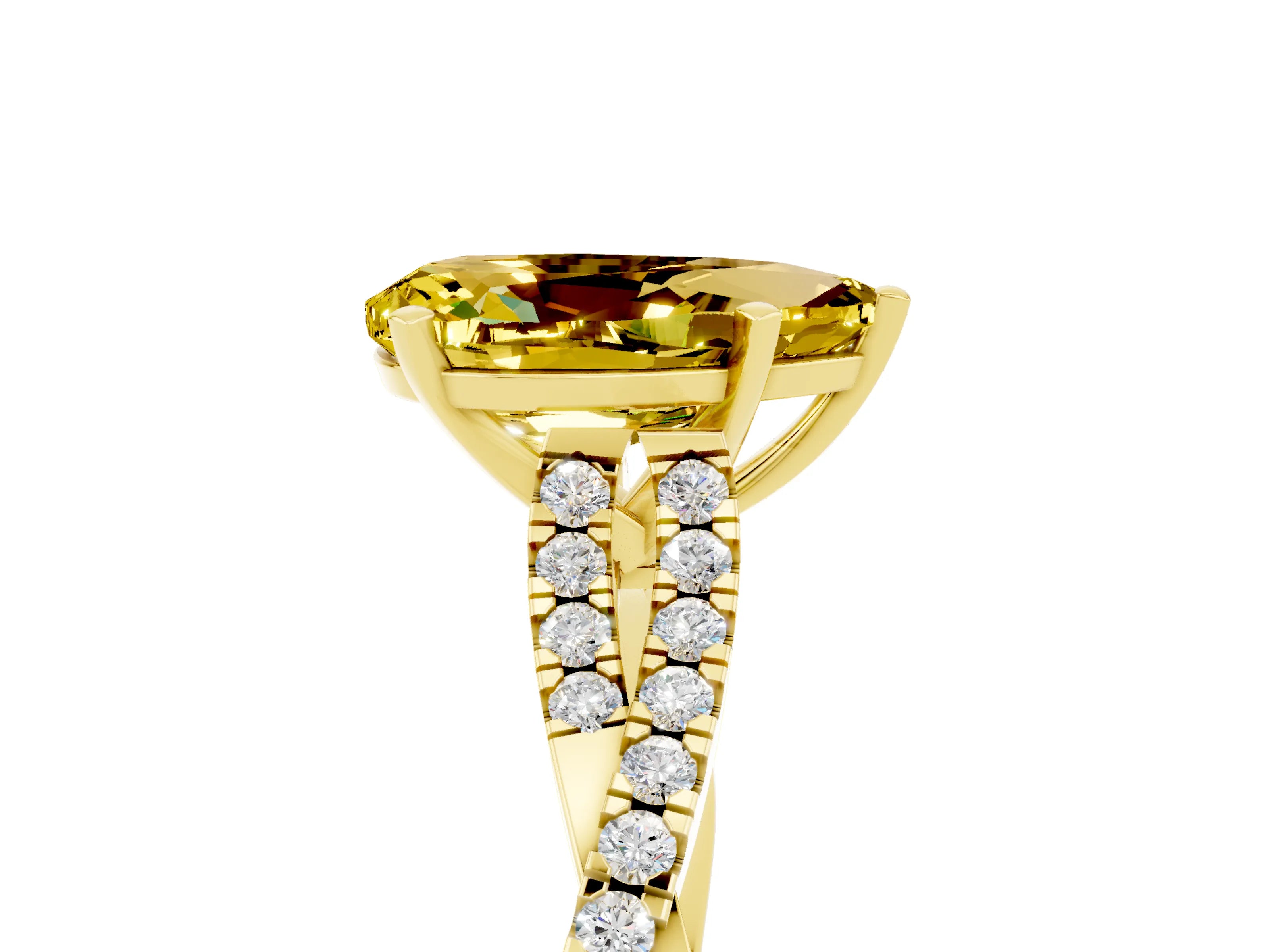 Yellow gold Pear Cut Yellow Sapphire Solitaire Engagement Ring with Twisted Pavé Band and Four-Prong Setting_17