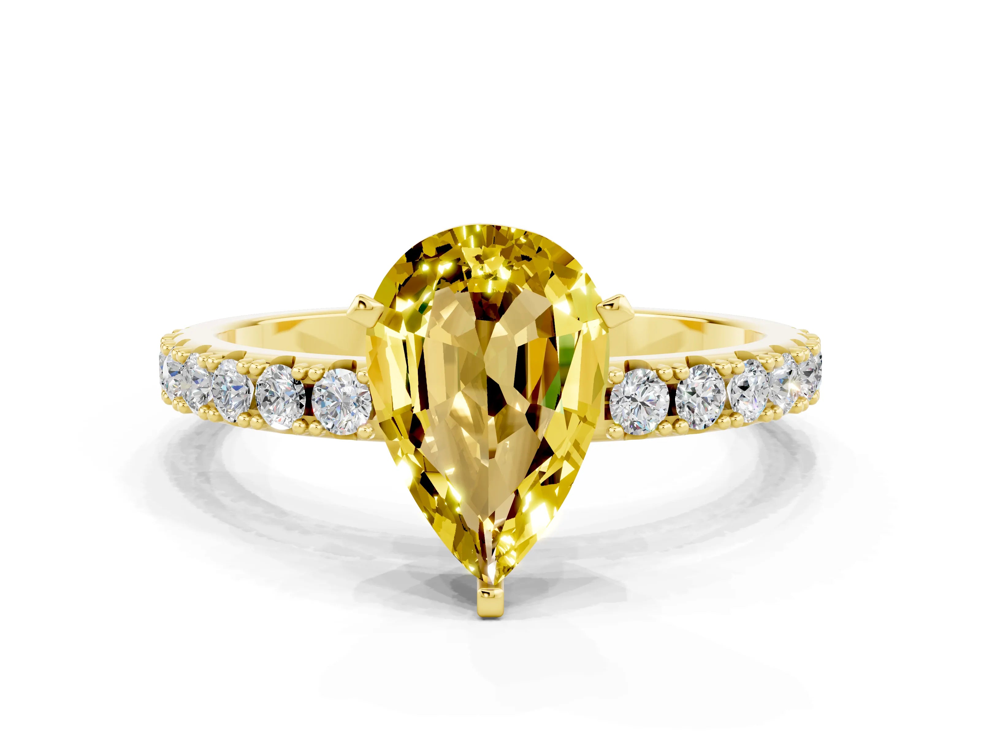 Yellow gold Pear Cut Yellow Sapphire Solitaire Pavé Band with Four-Prong Setting_24