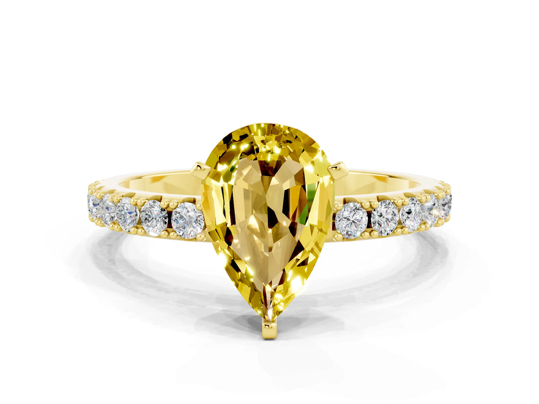 Yellow gold Pear Cut Yellow Sapphire Solitaire Pavé Band with Four-Prong Setting_24