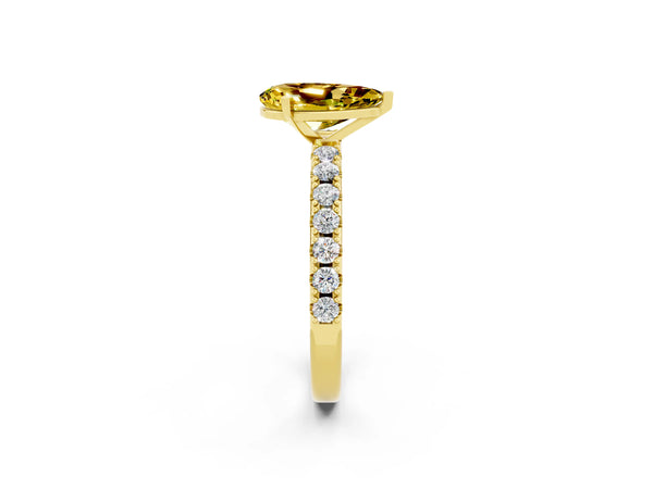 Yellow gold Pear Cut Yellow Sapphire Solitaire Pavé Band with Four-Prong Setting