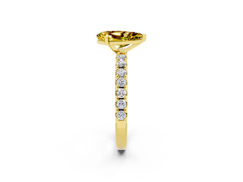 Yellow gold Pear Cut Yellow Sapphire Solitaire Pavé Band with Four-Prong Setting_26