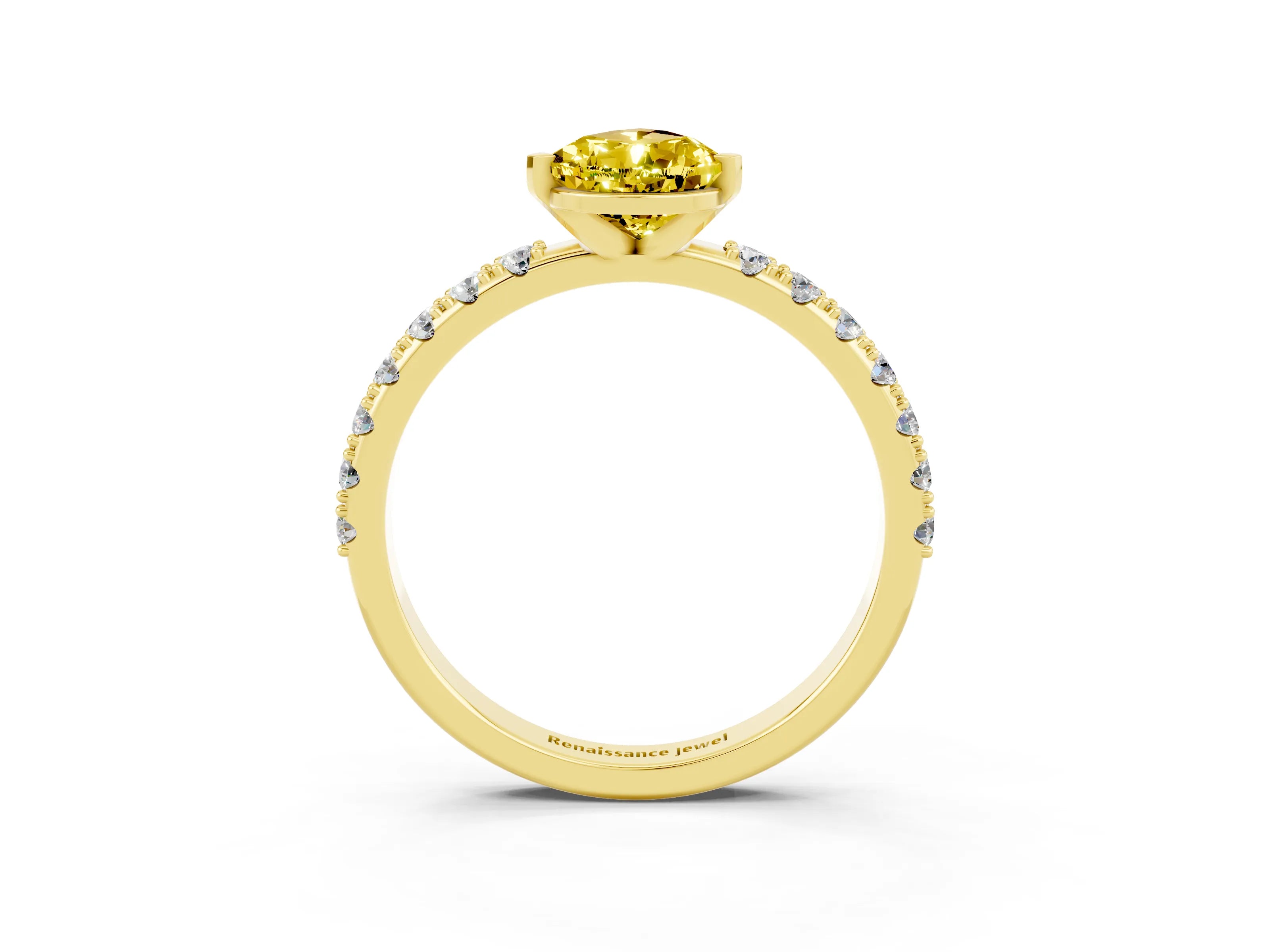 Yellow gold Pear Cut Yellow Sapphire Solitaire Pavé Band with Four-Prong Setting_27