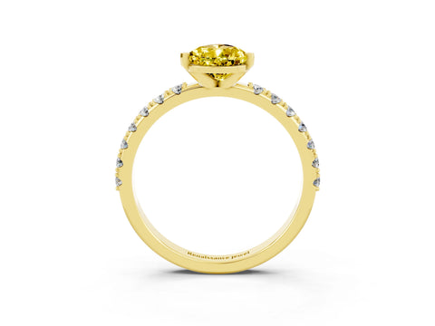 Yellow gold Pear Cut Yellow Sapphire Solitaire Pavé Band with Four-Prong Setting_27