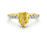 Yellow gold Pear Cut Yellow Sapphire Solitaire Pavé Engagement Ring with Round Band and Prong Setting_12