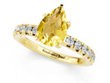 Yellow gold Pear Cut Yellow Sapphire Solitaire Pavé Engagement Ring with Round Band and Prong Setting_13