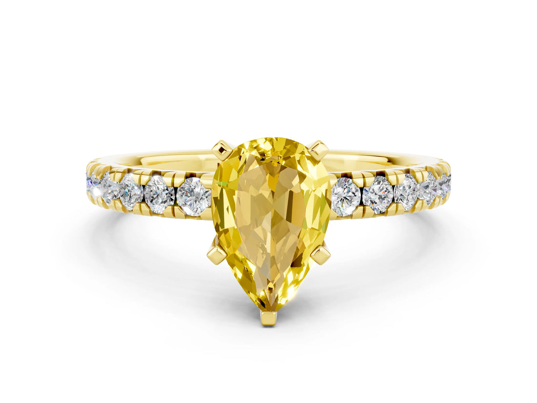 Yellow gold Pear Cut Yellow Sapphire Solitaire Pavé Engagement Ring with Round Band and Prong Setting_72