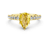 Yellow gold Pear Cut Yellow Sapphire Solitaire Pavé Engagement Ring with Round Band and Prong Setting_72