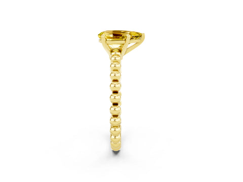 Yellow gold Pear Cut Yellow Sapphire Solitaire Ring with Beaded Band and Prong Setting_2