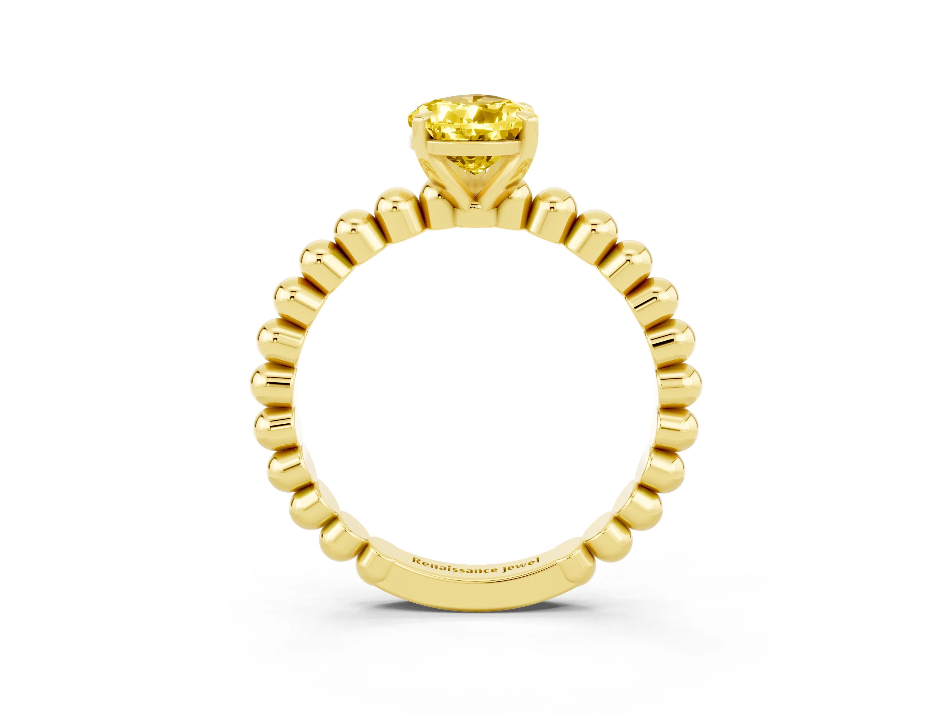 Yellow gold Pear Cut Yellow Sapphire Solitaire Ring with Beaded Band and Prong Setting_3