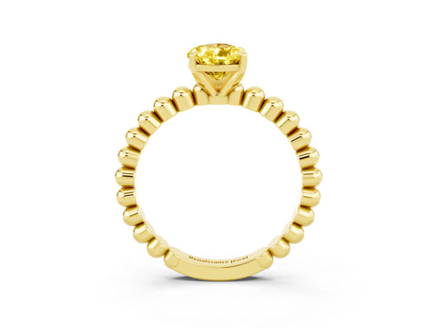 Yellow gold Pear Cut Yellow Sapphire Solitaire Ring with Beaded Band and Prong Setting_3