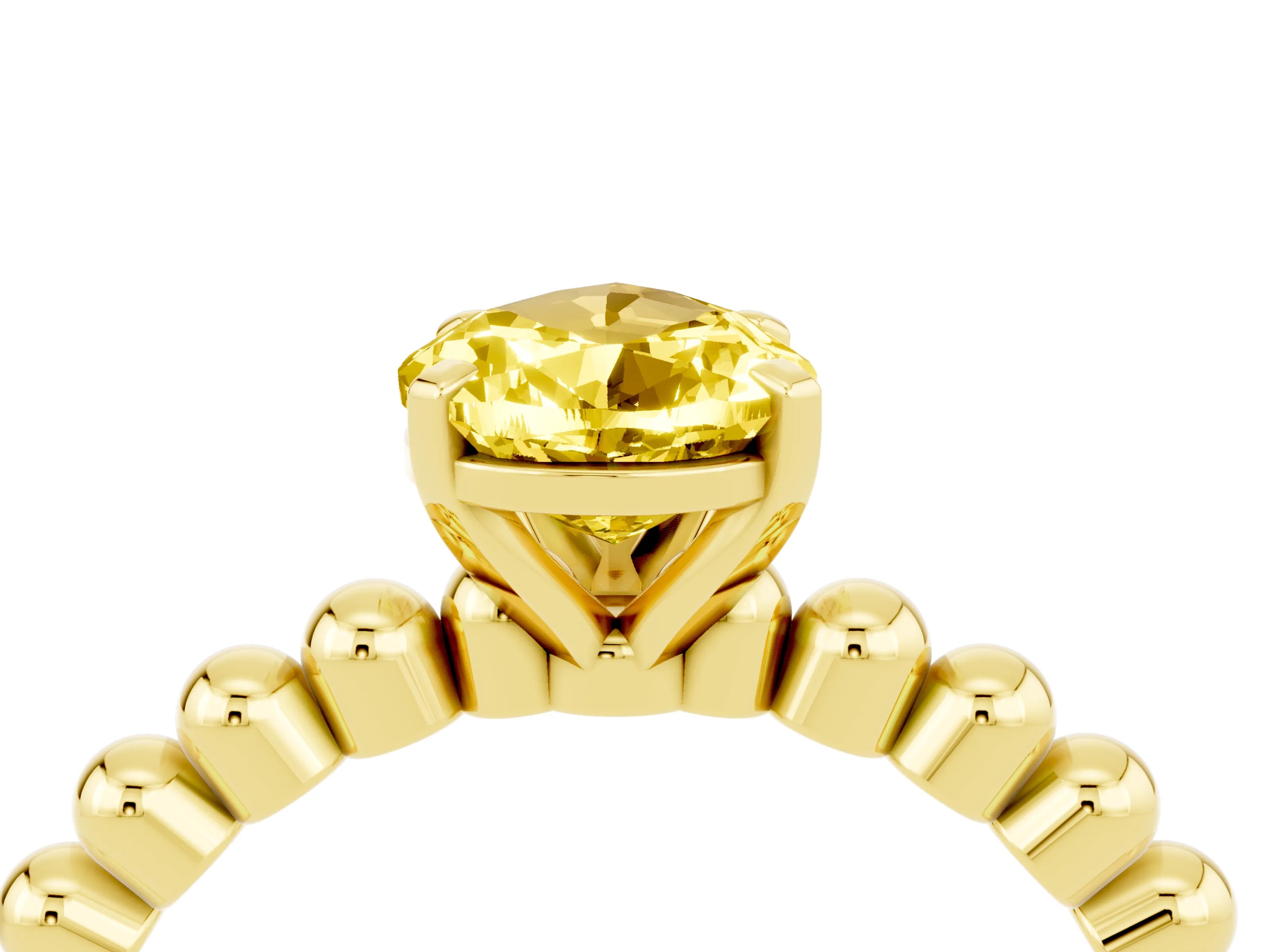 Yellow gold Pear Cut Yellow Sapphire Solitaire Ring with Beaded Band and Prong Setting_4