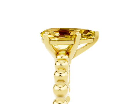Yellow gold Pear Cut Yellow Sapphire Solitaire Ring with Beaded Band and Prong Setting_5