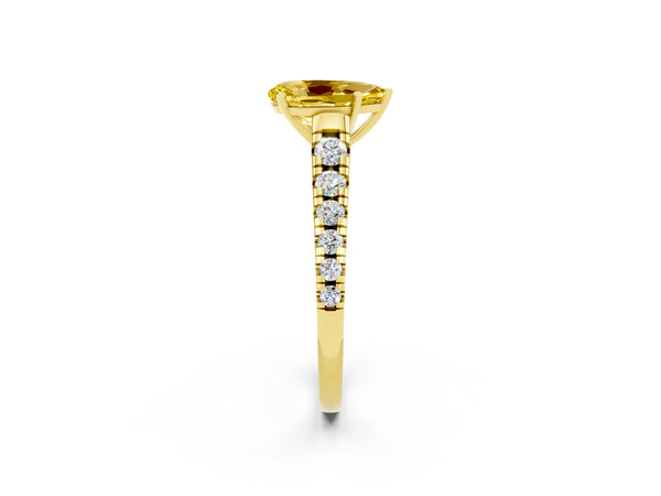 Yellow gold Pear Cut Yellow Sapphire Cathedral Solitaire Ring with Round  Pavé Band