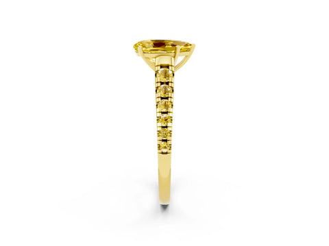 Yellow gold Pear Cut Yellow Sapphire Solitaire Ring with Cathedral Setting and Pavé Band_2
