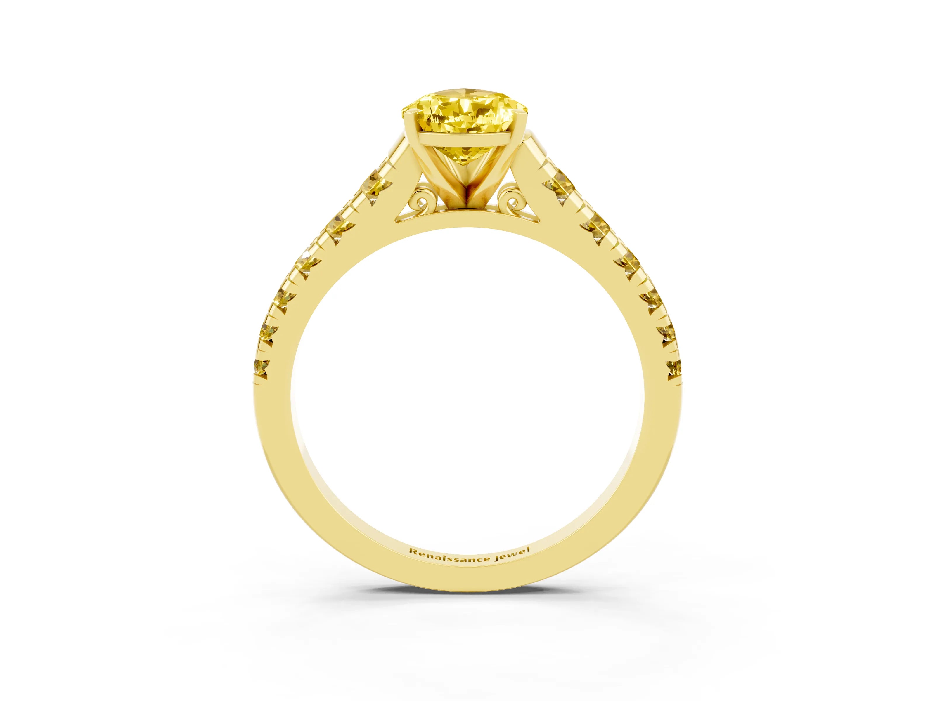 Yellow gold Pear Cut Yellow Sapphire Solitaire Ring with Cathedral Setting and Pavé Band_3