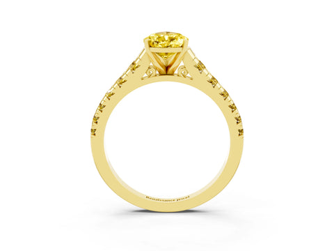 Yellow gold Pear Cut Yellow Sapphire Solitaire Ring with Cathedral Setting and Pavé Band_3