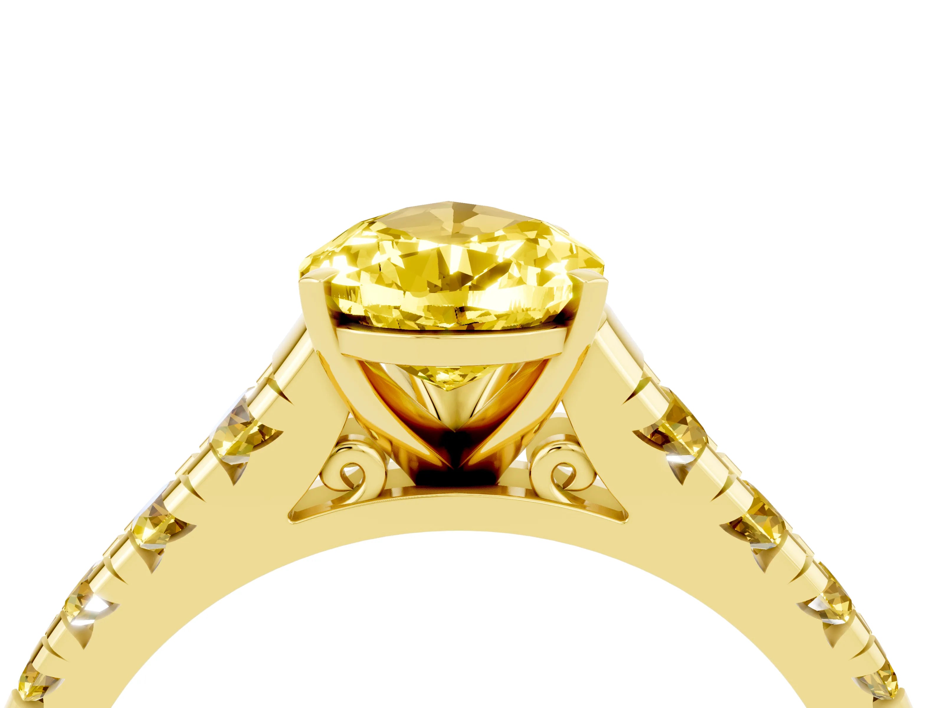 Yellow gold Pear Cut Yellow Sapphire Solitaire Ring with Cathedral Setting and Pavé Band_4