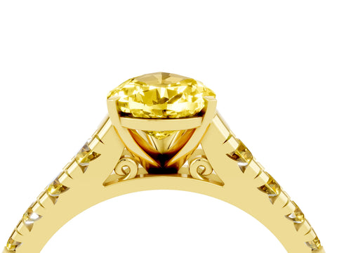 Yellow gold Pear Cut Yellow Sapphire Solitaire Ring with Cathedral Setting and Pavé Band_4
