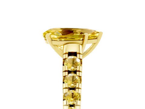 Yellow gold Pear Cut Yellow Sapphire Solitaire Ring with Cathedral Setting and Pavé Band_5