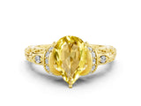 Yellow gold Pear Cut Yellow Sapphire Solitaire Ring with Filigree Band and Four-Prong Setting_48
