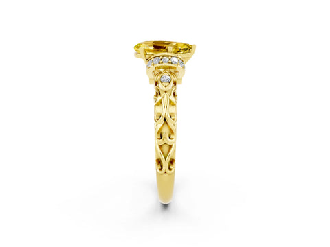 Yellow gold Pear Cut Yellow Sapphire Solitaire Ring with Filigree Band and Four-Prong Setting_50