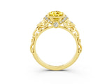 Yellow gold Pear Cut Yellow Sapphire Solitaire Ring with Filigree Band and Four-Prong Setting_51