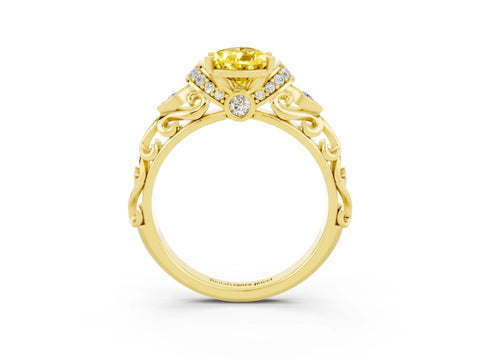 Yellow gold Pear Cut Yellow Sapphire Solitaire Ring with Filigree Band and Four-Prong Setting_51