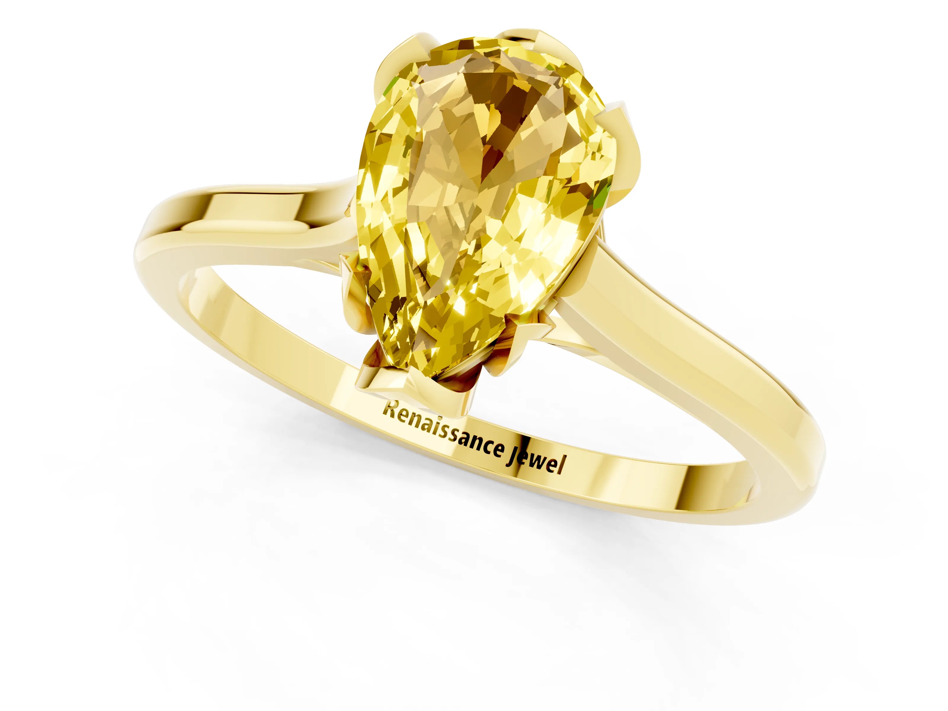Yellow gold Pear Cut Yellow Sapphire Solitaire Ring with Flower Prong Setting and Classic Band_13