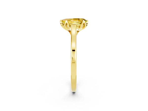 Yellow gold Pear Cut Yellow Sapphire Solitaire Ring with Flower Prong Setting and Classic Band