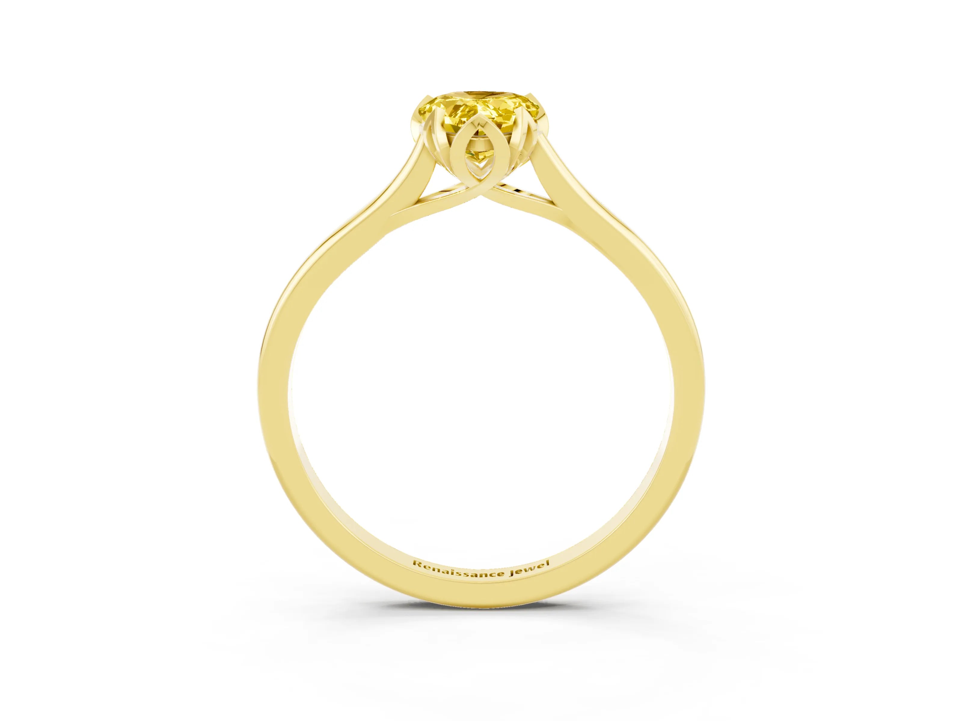 Yellow gold Pear Cut Yellow Sapphire Solitaire Ring with Flower Prong Setting and Classic Band_15