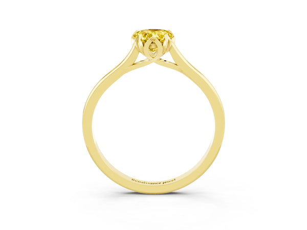 Yellow gold Pear Cut Yellow Sapphire Solitaire Ring with Flower Prong Setting and Classic Band