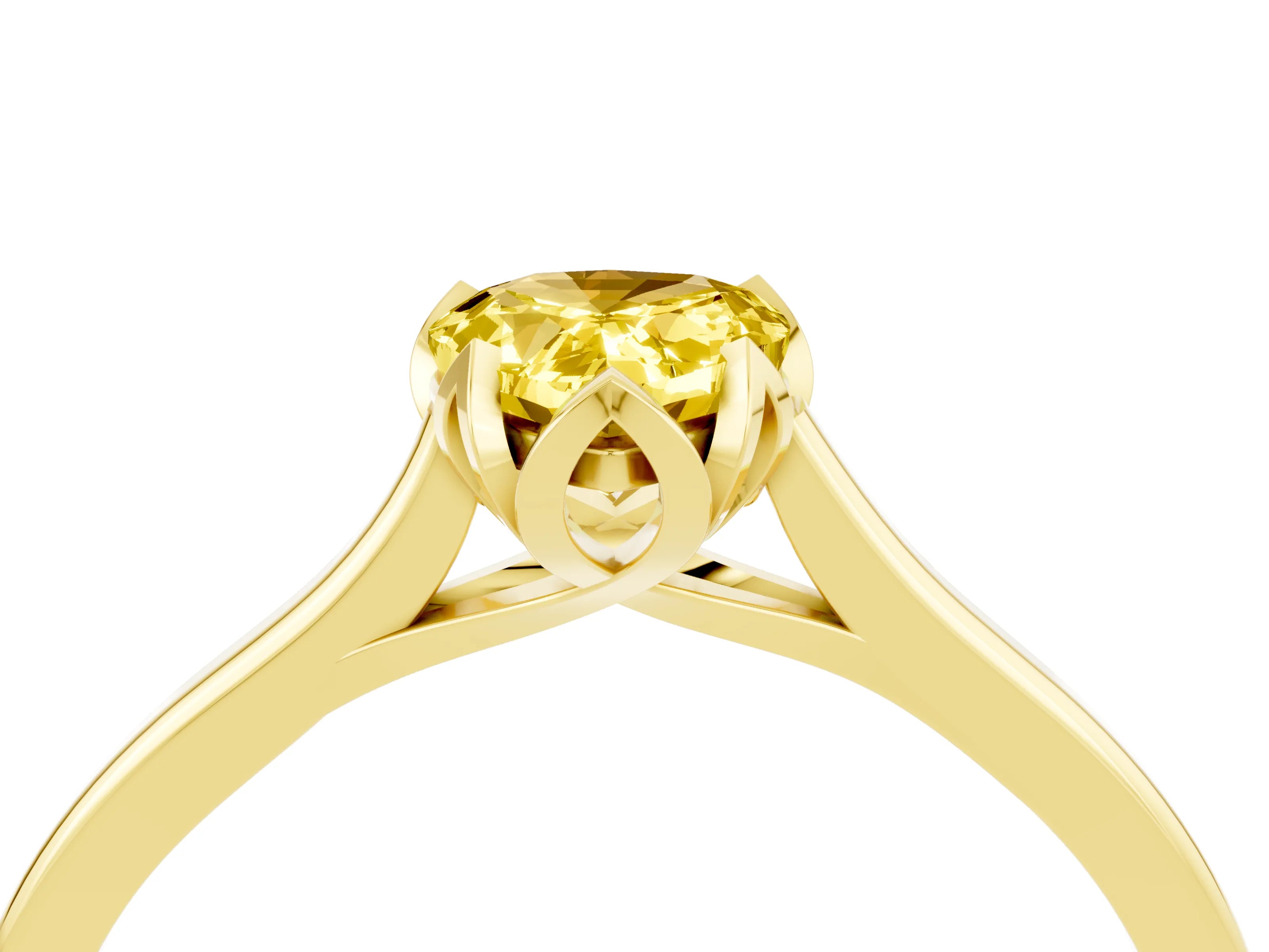 Yellow gold Pear Cut Yellow Sapphire Solitaire Ring with Flower Prong Setting and Classic Band_16