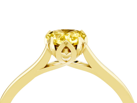 Yellow gold Pear Cut Yellow Sapphire Solitaire Ring with Flower Prong Setting and Classic Band_16